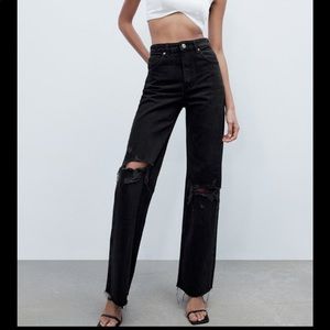 Zara ripped wide leg jeans (black)